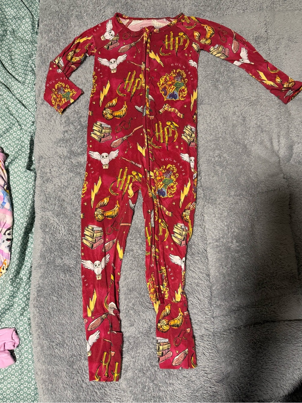 Kids Harry Potter Print Footed One-Piece Pajamas with Zip 2T